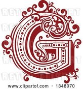 Vector Clip Art of Retro Red Capital Letter G with Flourishes by Vector Tradition SM