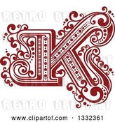 Vector Clip Art of Retro Red Capital Letter K with Flourishes by Vector Tradition SM