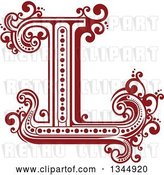 Vector Clip Art of Retro Red Capital Letter L with Flourishes by Vector Tradition SM