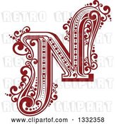 Vector Clip Art of Retro Red Capital Letter N with Flourishes by Vector Tradition SM