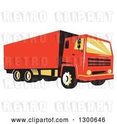 Vector Clip Art of Retro Red Closed Delivery Van or Big Rig Truck by Patrimonio