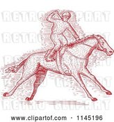 Vector Clip Art of Retro Red Engraved Derby Horse Race Jockey by Patrimonio