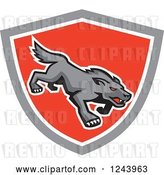 Vector Clip Art of Retro Red Eyed Stalking Wolf or Dog in a Shield by Patrimonio