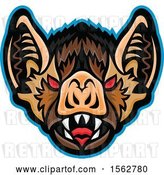 Vector Clip Art of Retro Red Eyed Vampire Bat Mascot Outlined in Blue by Patrimonio