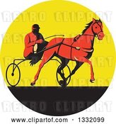 Vector Clip Art of Retro Red Guy Horse Harness Racing in a Yellow and Black Circle by Patrimonio