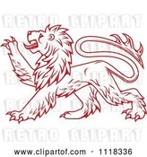 Vector Clip Art of Retro Red Heraldic Lion Clawing by Vector Tradition SM