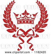 Vector Clip Art of Retro Red Laurel Wreath with a Crown by Vector Tradition SM