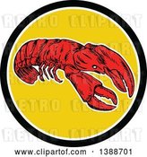 Vector Clip Art of Retro Red Lobster in a Black White and Yellow Circle by Patrimonio