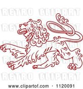 Vector Clip Art of Retro Red Long Haired Heraldic Lion by Vector Tradition SM