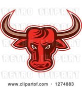 Vector Clip Art of Retro Red Longhorn Bull Outlined in Red and White by Patrimonio