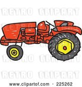Vector Clip Art of Retro Red Sketched Tractor by Prawny