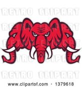 Vector Clip Art of Retro Red Three Headed Elephant Faces with a Gray Outline by Patrimonio