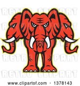 Vector Clip Art of Retro Red Three Headed Elephant with a Yellow Outline by Patrimonio