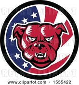 Vector Clip Art of Retro Red Woodcut Guard Bulldog in an American Flag Circle by Patrimonio