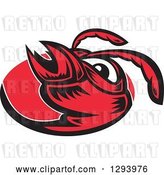 Vector Clip Art of Retro Red Woodcut Hornet Face in an Oval by Patrimonio