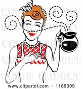 Vector Clip Art of Retro Redhead Waitress or Housewife Smelling the Aroma of Fresh Hot Coffee in a Pot 2 by Andy Nortnik