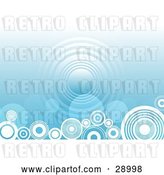 Vector Clip Art of Retro Repeat Circle in the Center of a Gradient Blue Background with White Circles Along the Bottom by KJ Pargeter