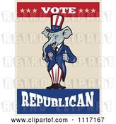 Vector Clip Art of Retro Republican GOP Party Elephant Uncle Sam Holding a Thumb up with Vote Text by Patrimonio