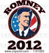 Vector Clip Art of Retro Republicn American Presidential Candidate Mitt Romney over Stars and Stripes with 2012 Text by Patrimonio