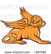 Vector Clip Art of Retro Resting Griffin Winged Lion by Patrimonio