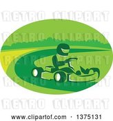 Vector Clip Art of Retro Reto Guy Racing a Go Kart in a Green Oval by Patrimonio