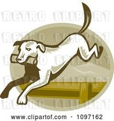 Vector Clip Art of Retro Retriever Dog Leaping over an Agility Hurdle by Patrimonio
