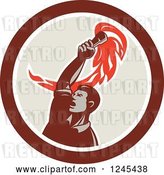 Vector Clip Art of Retro Revolution Male Worker Holding up a Torch in a Circle by Patrimonio