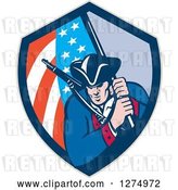 Vector Clip Art of Retro Revolutionary Soldier Minute Guy with an American Flag in a Shield by Patrimonio
