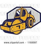 Vector Clip Art of Retro Road Roller Tractor Emerging from an Octagon by Patrimonio