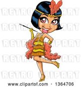 Vector Clip Art of Retro Roaring 20s Flapper Party Lady Kicking a Leg Back and Holding a Cigarette by Clip Art Mascots
