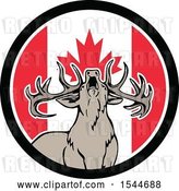 Vector Clip Art of Retro Roaring Deer in a Canadian Flag Circle by Patrimonio