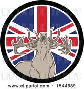 Vector Clip Art of Retro Roaring Deer in a Union Jack Flag Circle by Patrimonio