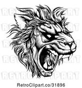 Vector Clip Art of Retro Roaring Lion Mascot Head in by AtStockIllustration
