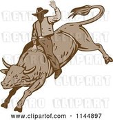 Vector Clip Art of Retro Rodeo Cowboy on a Bucking Bull 2 by Patrimonio