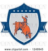 Vector Clip Art of Retro Rodeo Cowboy on a Bucking Bull in a Shield by Patrimonio
