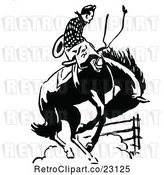 Vector Clip Art of Retro Rodeo Cowboy on a Bucking Horse by Prawny Vintage