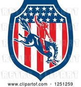 Vector Clip Art of Retro Rodeo Cowboy on a Bucking Horse in an American Flag Shield by Patrimonio