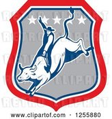 Vector Clip Art of Retro Rodeo Cowboy on a Bull in a Shield by Patrimonio