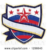 Vector Clip Art of Retro Rodeo Shield with Stars and a Blank Ribbon Banner by Patrimonio
