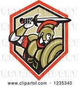 Vector Clip Art of Retro Roman Centurion Soldier Holding up His Sword over a Shield by Patrimonio