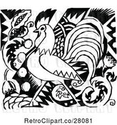 Vector Clip Art of Retro Rooster and Floral Design by Prawny Vintage