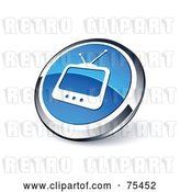 Vector Clip Art of Retro Round Blue and Chrome Box TV Web Site Button by Beboy