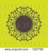 Vector Clip Art of Retro Round Brown Frame with Ornate Floral Hearts over Green Polka Dots by KJ Pargeter