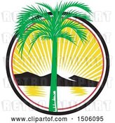 Vector Clip Art of Retro Royal Palm Tree over a Bay with Mountains at Sunset by Patrimonio