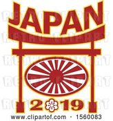 Vector Clip Art of Retro Rugby Ball with a Japanese Flag Rising Sun and Japan 2019 Text in a Pagoda by Patrimonio