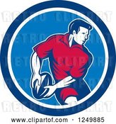 Vector Clip Art of Retro Rugby Player in a Blue Circle by Patrimonio