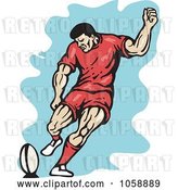 Vector Clip Art of Retro Rugby Player Kicking by Patrimonio