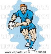 Vector Clip Art of Retro Rugby Player Running with a Ball by Patrimonio