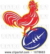 Vector Clip Art of Retro Rugby Rooster and Ball Logo by Patrimonio