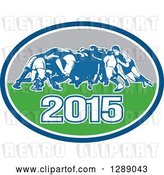 Vector Clip Art of Retro Rugby Union Players in a Scrum in a Blue White Turquoise and Gray 2015 Oval by Patrimonio